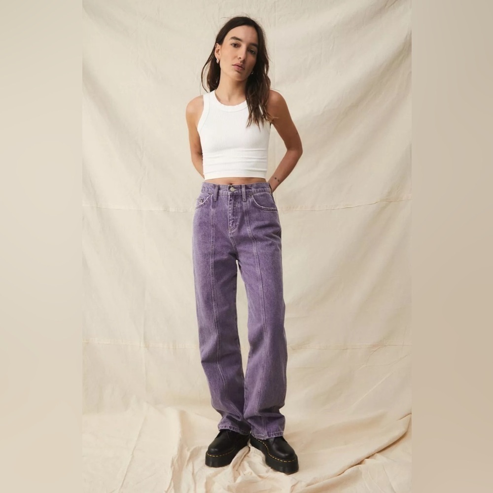 BDG UO Washed Denim Purple Kaye Straight Leg Jeans Women’s Size W32 Cut Raw Hem - Picture 2 of 14